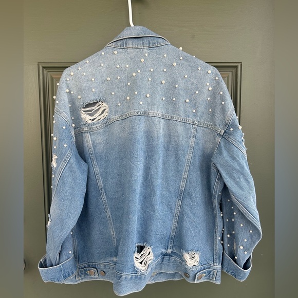 Free people - oversized Sunday funday pearl denim jacket - Picture 8 of 8
